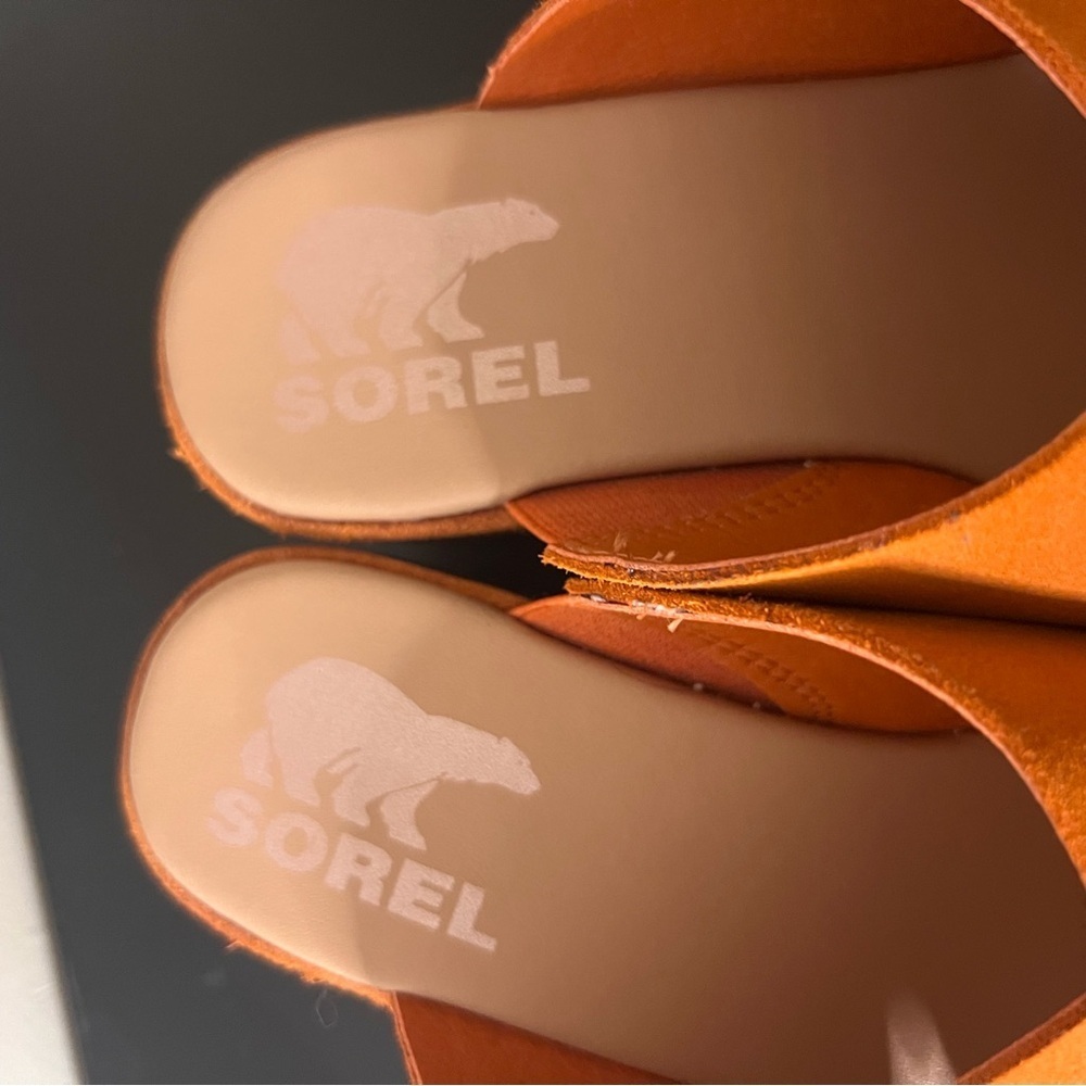 Sorel Cameron Desert Sun/Gum Women's Suede Flatform Mules - Picture 8 of 8